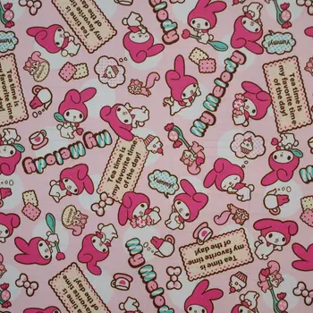 

1 yard Polyester/PVC coated Waterproof Fabric for bag, Cartoon - Rabbit （Light Pink background) (width=140cm)