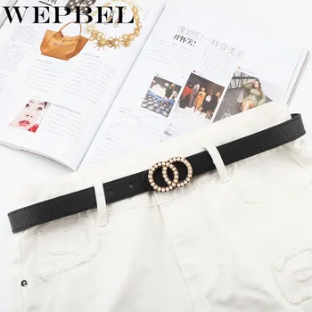 

WEPBEL Fashion Belts for Women Waist Pearl Dresses Woman Faux Leather Solid Belts