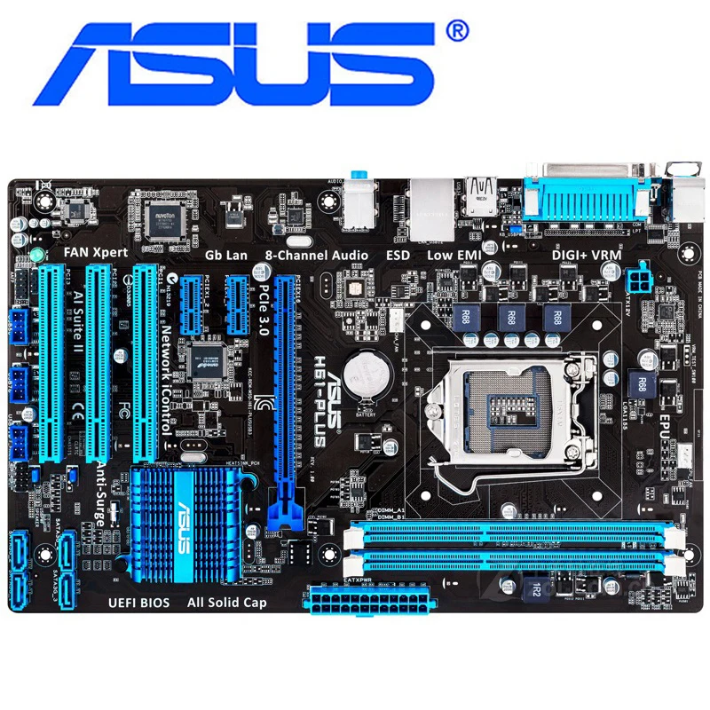 LGA 1155 For Intel H61 ASUS H61-Plus 100% Original Motherboards DDR3 16G Desktop Mainboard PCI-E X16 Systemboard Used | Компьютеры и
