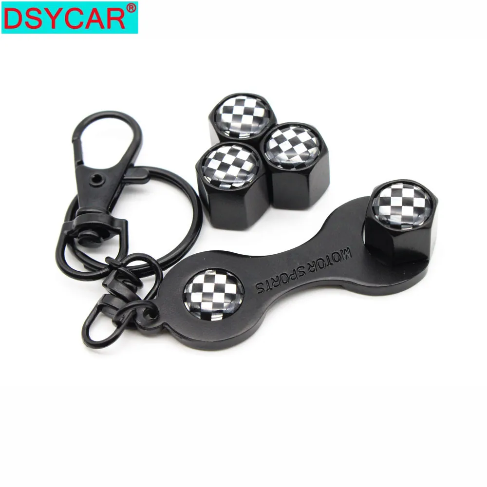 

DSYCAR 1Set Zinc Alloy Anti-theft Car Wheel Tire Valve Stem Caps Air+ Wrench Keychain Auto Car Accessories Wheels Tires Parts