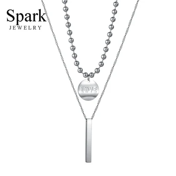 

Spark Delicate Letter Love Necklace Square Bar Pendant Double Layer Chain Necklaces For Lovers Valentine's Day Jewellery Gift