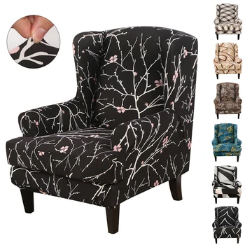 

Europe Sloping Arm King Back Chair Cover Elastic Armchair Wingback Wing Sofa Back Chair Cover Stretch Protector Print Cover D30