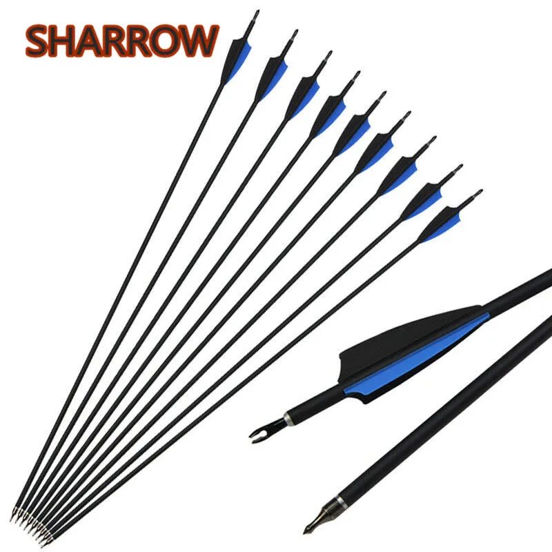 

12pcs 30" Archery Carbon Arrow Spine 500 Rubber Feather Carbon Arrows Replacement Broadhead For Bow Hunting Shooting Accessories