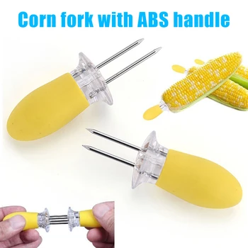 

4pcs Stainless Steel Corn on The Cob Skewers Sweetcorn Holder Easy Grip BBQ Prong with ABS Handle PAK55