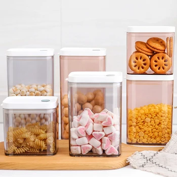 

Kitchen Moisture-proof Sealed Square Plastic Transparent Grain Fresh-keeping Jar Can Be Stacked With Dried Fruit Snack Storage #