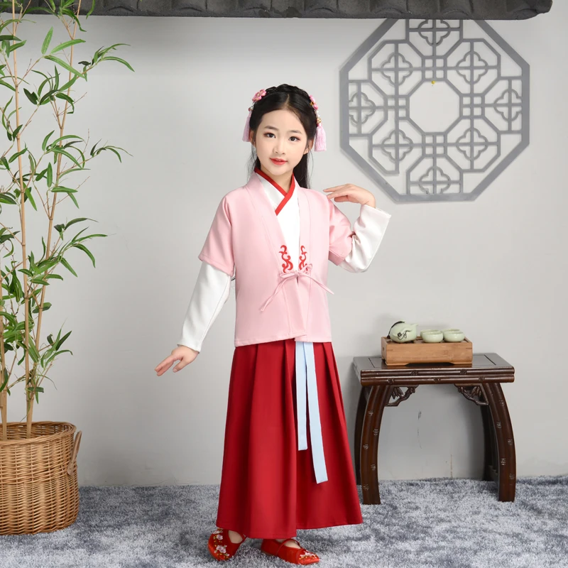 girl 5 Han Fu/комплект из 2 предметов для мальчиков и девочек, Детский костюм с драматургическим платьем Традиционный китайский костюм для древних студентов театральный Халат Одежда для танцев - Цвет: girl 5
