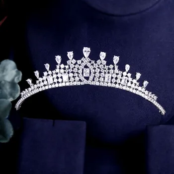 

Janekelly Fashion Ladies Wedding Headpieces With cube zircon Wholesale Bridal Hair Accessories Headdress Bridal Hair Tiaras