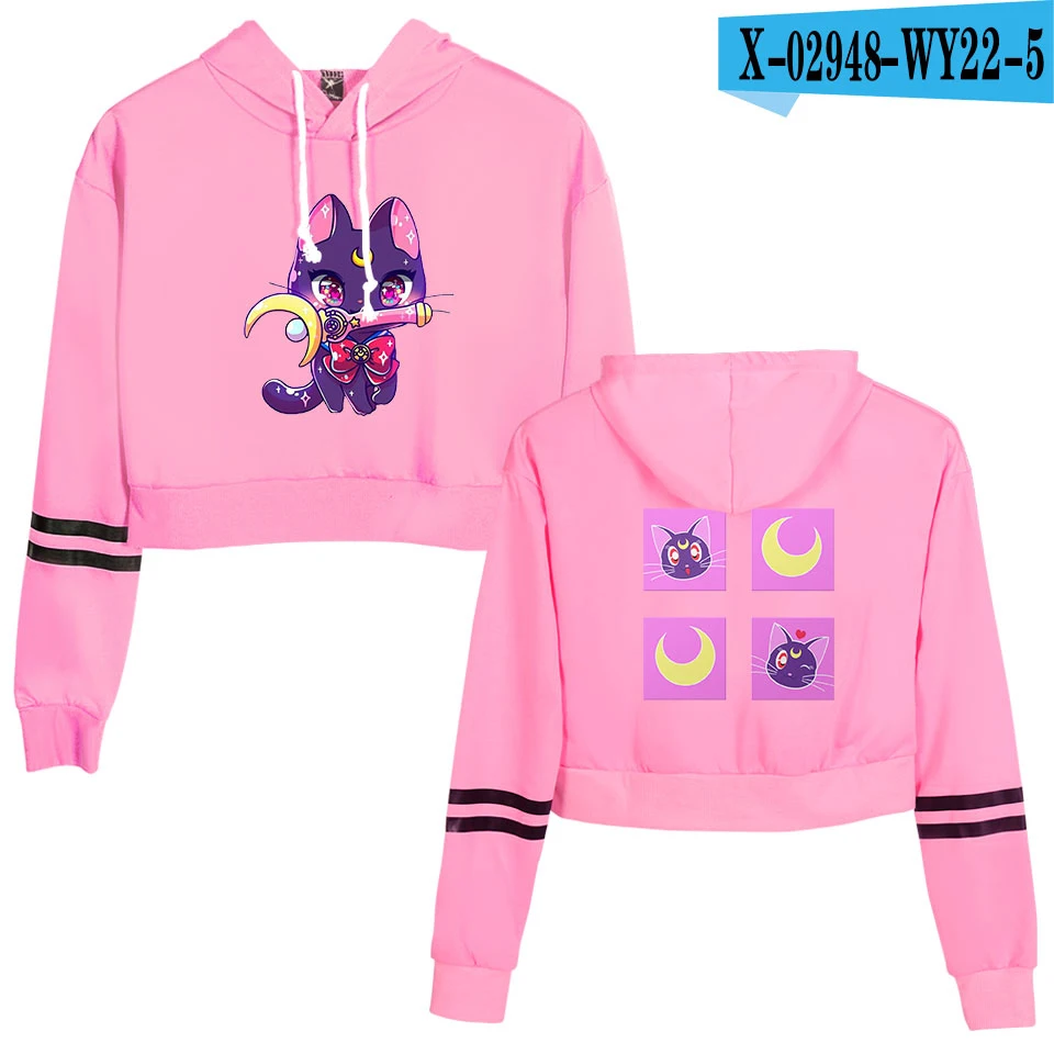 pink Список Сейлор Мун укороченный топ толстовки для женщин Kpop хлопок Harajuku высокое качество Сейлор Мун девушки оранжевый толстовки с капюшоном - Цвет: pink