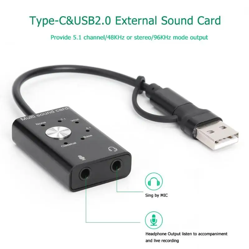 Звуковая карта из алюминиевого сплава type C USB-C USB 2,0 внешний стерео аудио адаптер обеспечивает 96 кГц режим 48 кГц или стерео выход