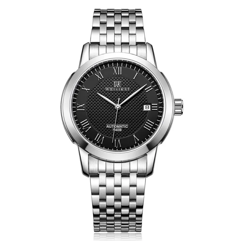 

WEISIKAI Mechanical Watch Men Silver Stainless Steel Strap Wristwatch Auto Date Calendar Business Male Clock Relogio Masculino