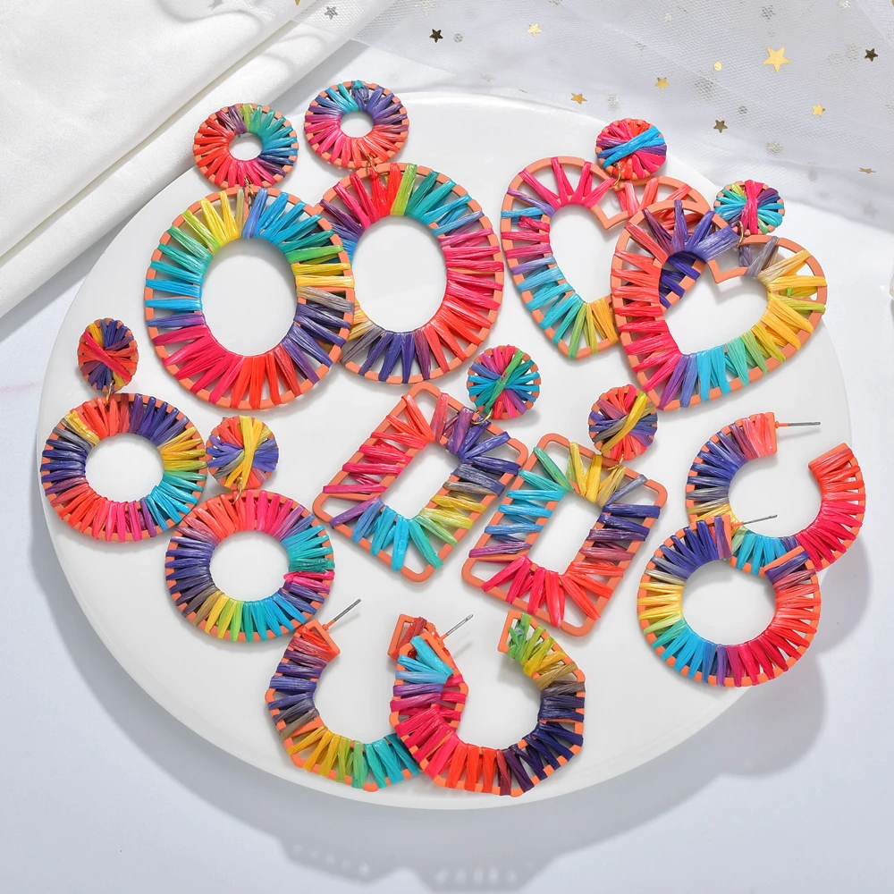 Геометрические разноцветные плетеные серьги-подвески ручной работы для женщин