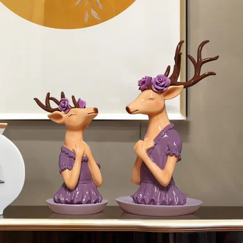 

2pcs Simple Art Luxury Resin Carved Antlers Key Jewelry Rack Home Living Room Animal Statue Storage Furnishings Home Decorations
