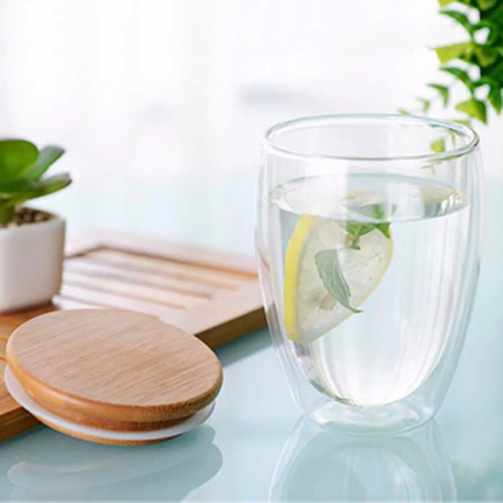 OUTAD 250 мл/350 мл/450 мл двухслойный настенный прозрачный стакан для чая чашка+ бамбуковая крышка термостойкая кофейная кружка с теплозащитным покрытием