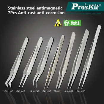 

Proskit 7Pcs Soldering Tweezers Anticorrosive Precision Tweezers Electronic Stainless Steel Long Tweezers Set Forceps Pincette