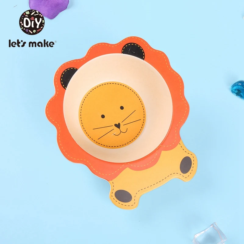 Lion Давайте сделаем из латекса бесплатно детские столовые приборы мультфильм животное детское питание тарелка Лев свинья бамбуковая посуда для детей Детские миски для кормления набор - Цвет: Lion