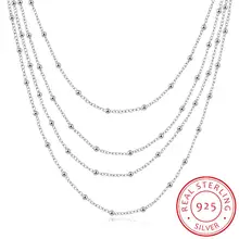 Элегантные женские аксессуары Многослойные Бусины дизайн длинная цепочка 925 пробы модное серебряное ожерелье для свадебной вечеринки