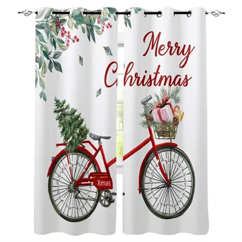 

Christmas Curtains Christmas Red Bicycle Fruit Gift Window Curtain Living Room Bedroom Drapes Panel Curtain for Living Room