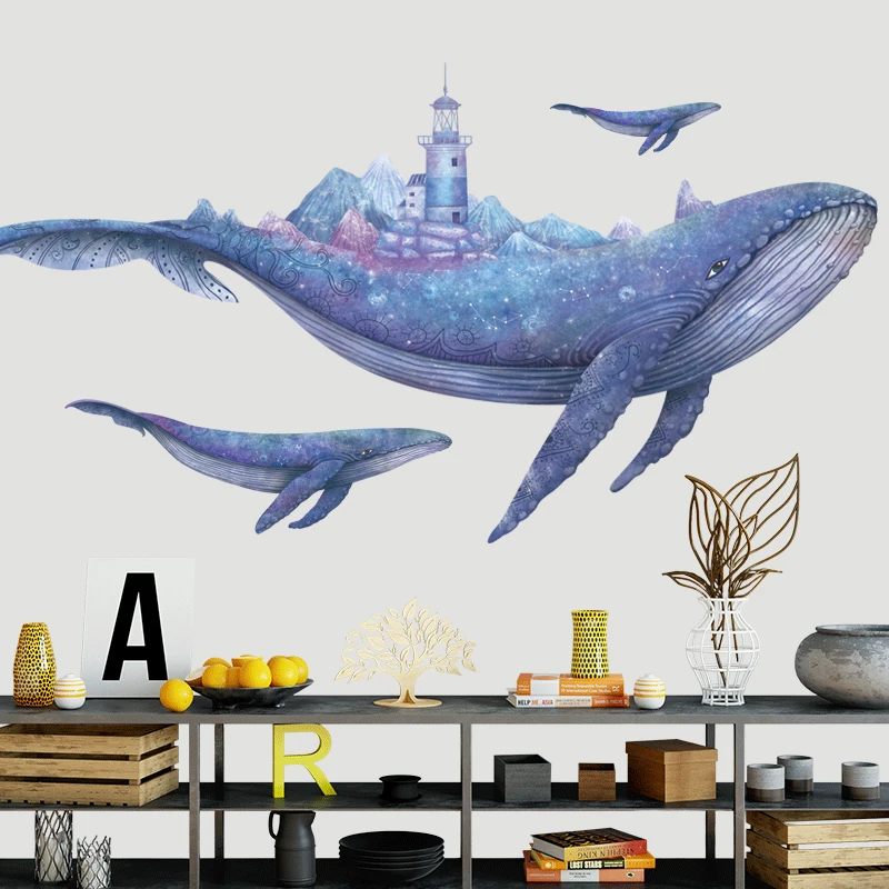 Большой кит стикер на стену домашний Декор ПВХ 3D Художественная Наклейка s для детей детской ванной отделка детской стены