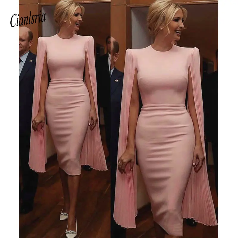 

Light Pink Jewel Mother of the Bride Dress Sheath Ruched Ruffles Tea Length Evening Dresses Beautiful Cocktail Pageant Gowns