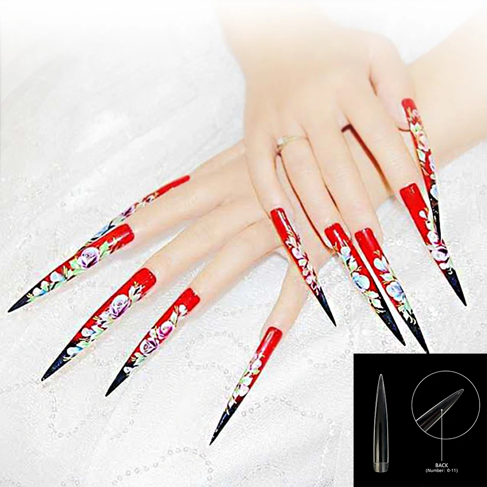 קנו אמנות ציפורניים | Stiletto Extra Long Sharp False Nail Art Tips Acrylic  Fake Nail Tools Kit Stage Performances Fake Nails Halloween Nails