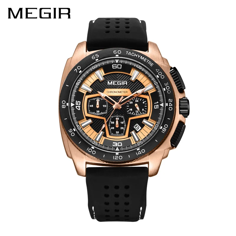 Gold MEGIR Gold Men Sport Watch Fashion Silicone Army Military Luxury Brand Watches Relogio Masculino Quartz Wristwatch Men Gift - Цвет: Gold