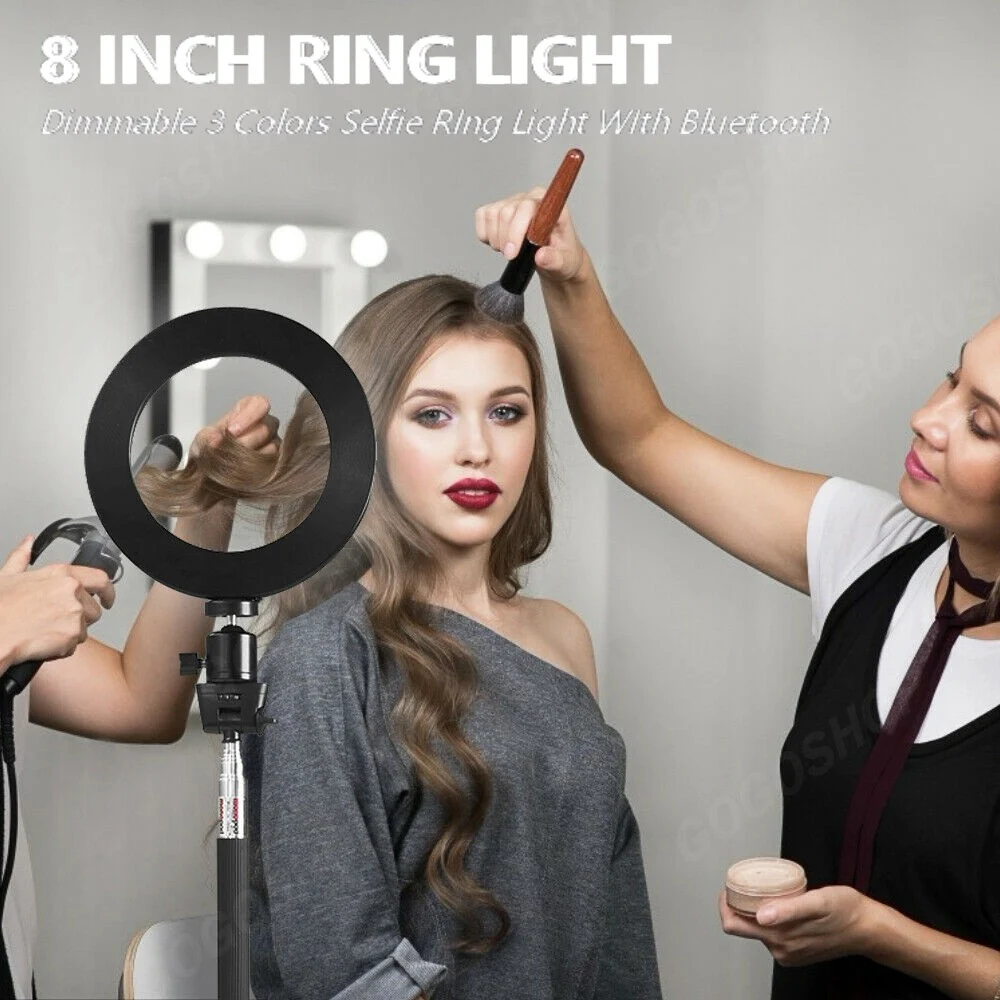 SPASH Ring Light 8 Inch Ring Lamp Bluetooth USB Plug with Selfie Stick Tripod Phone Holder for YouTube Photography Ringlight 8