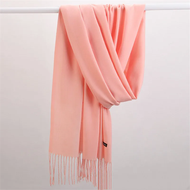 Elegant Solid Color Women's Winter Scarf with Tassels - Cashmere-Like Pashmina Wrap