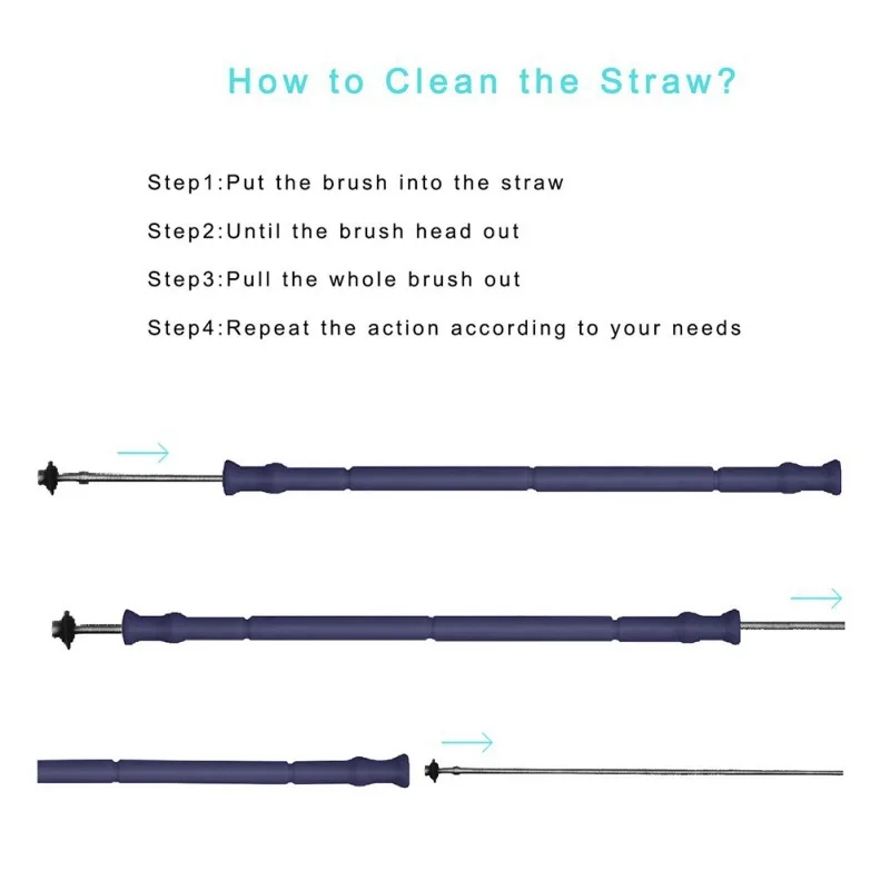 D Kitchen Gadgets Collapsible Silicone Straw Reusable Folding Drinking Straw With Carrying Case And Cleaning Brush