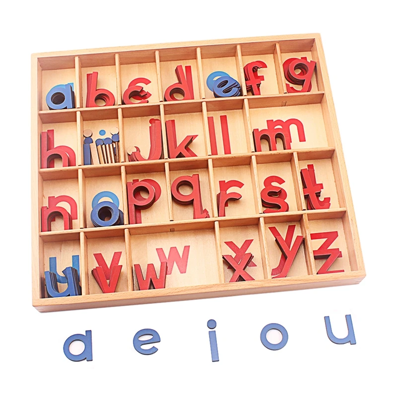 Montessori Language Wood 5 Sets Small Movable Alphabet Red & Blue with Mat for Small Movable Alphabets Toys Education Preschool 3