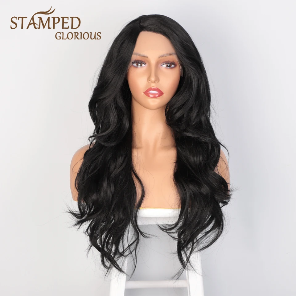 

Stamped Glorious 26inches Side Part Natural Wave Wig Lace Front Wig Black Hair Heat Resistant Synthetic Wigs for Black Women