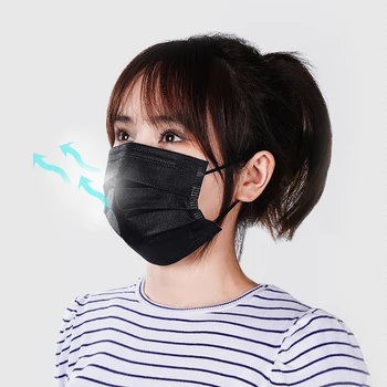 

50pcs Black Mouth Face Mask 3 Layers Activated Bamboo Carbon White Non-woven Fabric Prevent Anti-Dust Bacteria Civil Mask Mouth