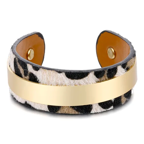Fashion Leopard Snake Charm Leather Bracelets For Women Metal Button Leather Wide Bracelet Bangle Big Statement Jewelry Gifts