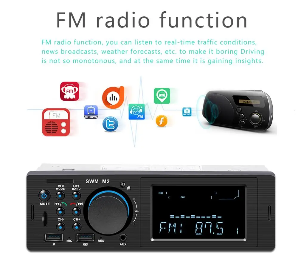 Car radio Bluetooth Autoradio 12V Stereo Radio FM Aux Input Receiver Charging SD USB In-dash 1 din MP3 Multimedia Player