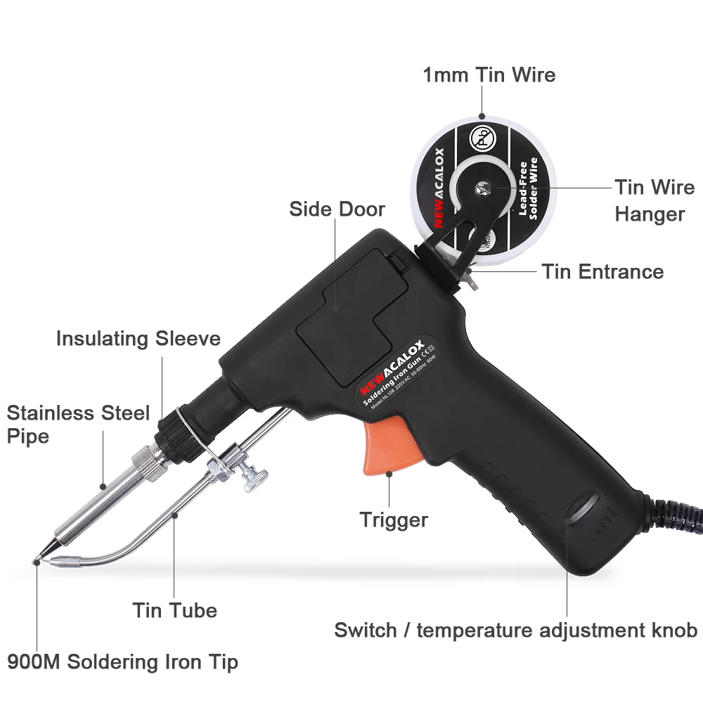 NEWACALOX 60 Вт ЕС/США автоматически отправляет оловянный пистолет Регулируемая температура паяльник ручной внутренний нагрев паяльная станция
