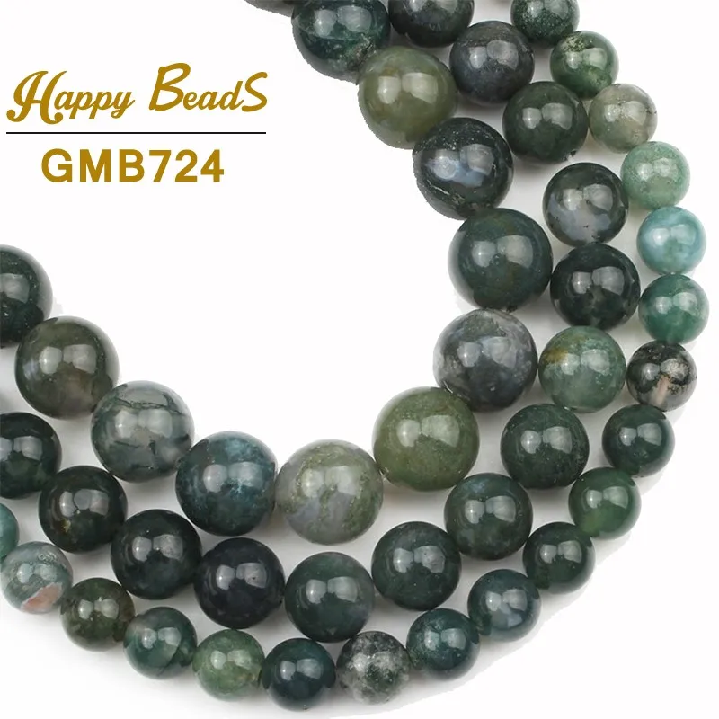 

Natural Green Moss Agates Stone Beads Round Loose Spacer Bead For Jewelry Making Diy Earring Bracelet Accessories 4/6/8/10/12mm