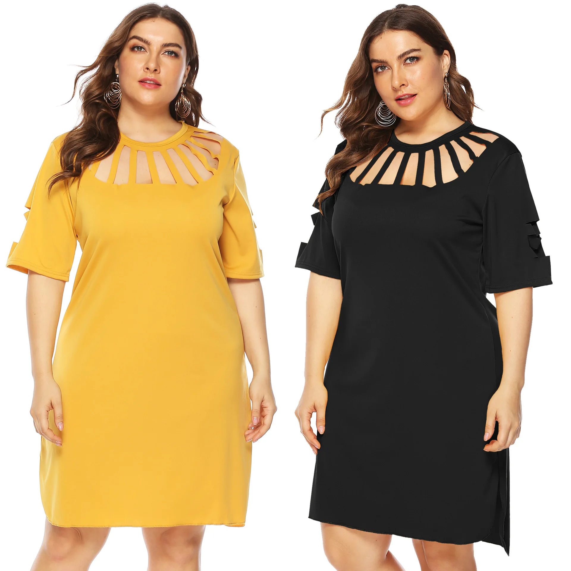 

plus Size Women's Clothes Burnt Hollow Loose Split Sexy Dress Women's A ine Skirt