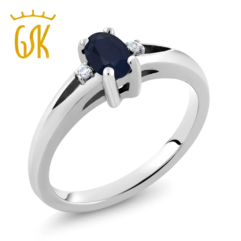 Женское кольцо GemStoneKing овальное из серебра 925 пробы с натуральным синим сапфиром и