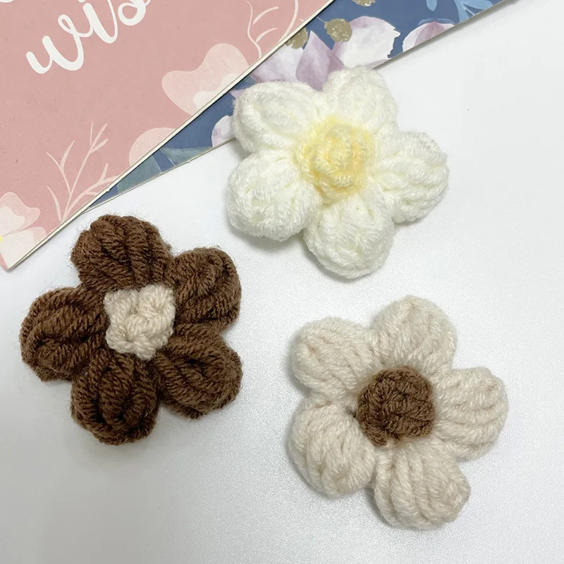 20Pcs Milk Fluff Woolen yarn Flowers Applique Patches DIY Earrings Hairpin Jewelry Clothing Hair Accessories Material Ornaments
