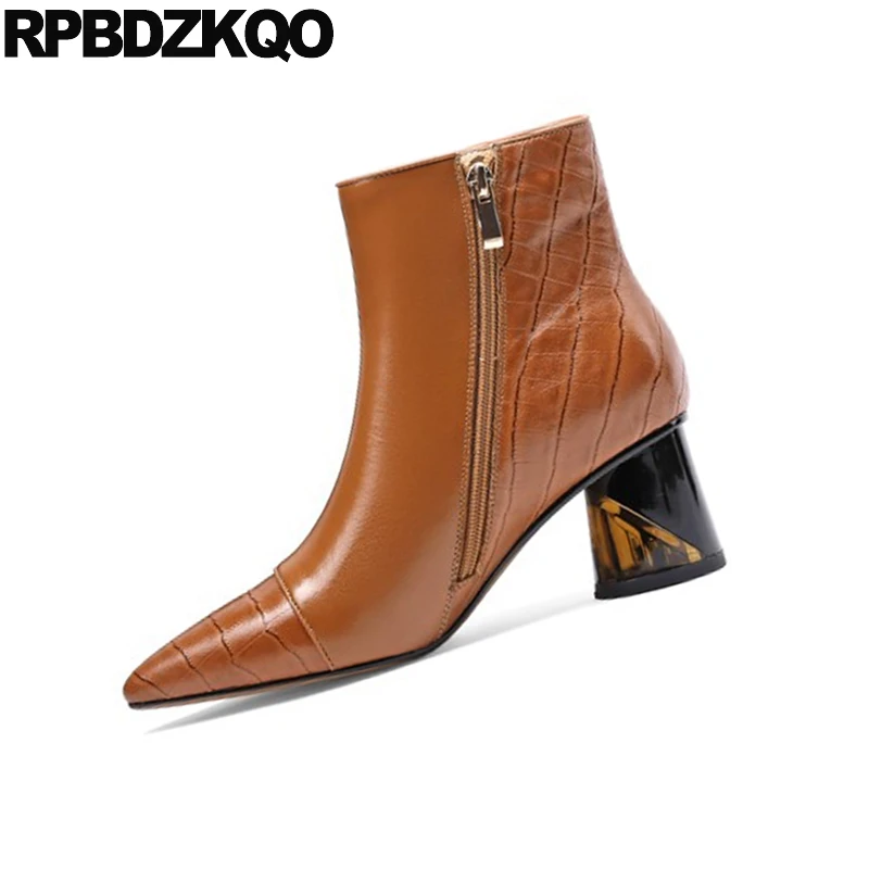 Botines marrones gruesos con tachuelas para mujer, botines de tacón alto con remaches, zapatos de marca de lujo con punta de Metal, talla 34, - AliExpress Calzado