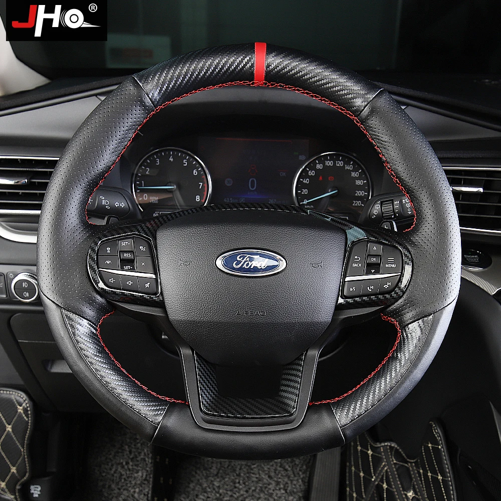 JHO Patchwork Faux Leather Steering Wheel Hand-stitching Wrap Cover For Ford Explorer 2020 Limited Car Accessories