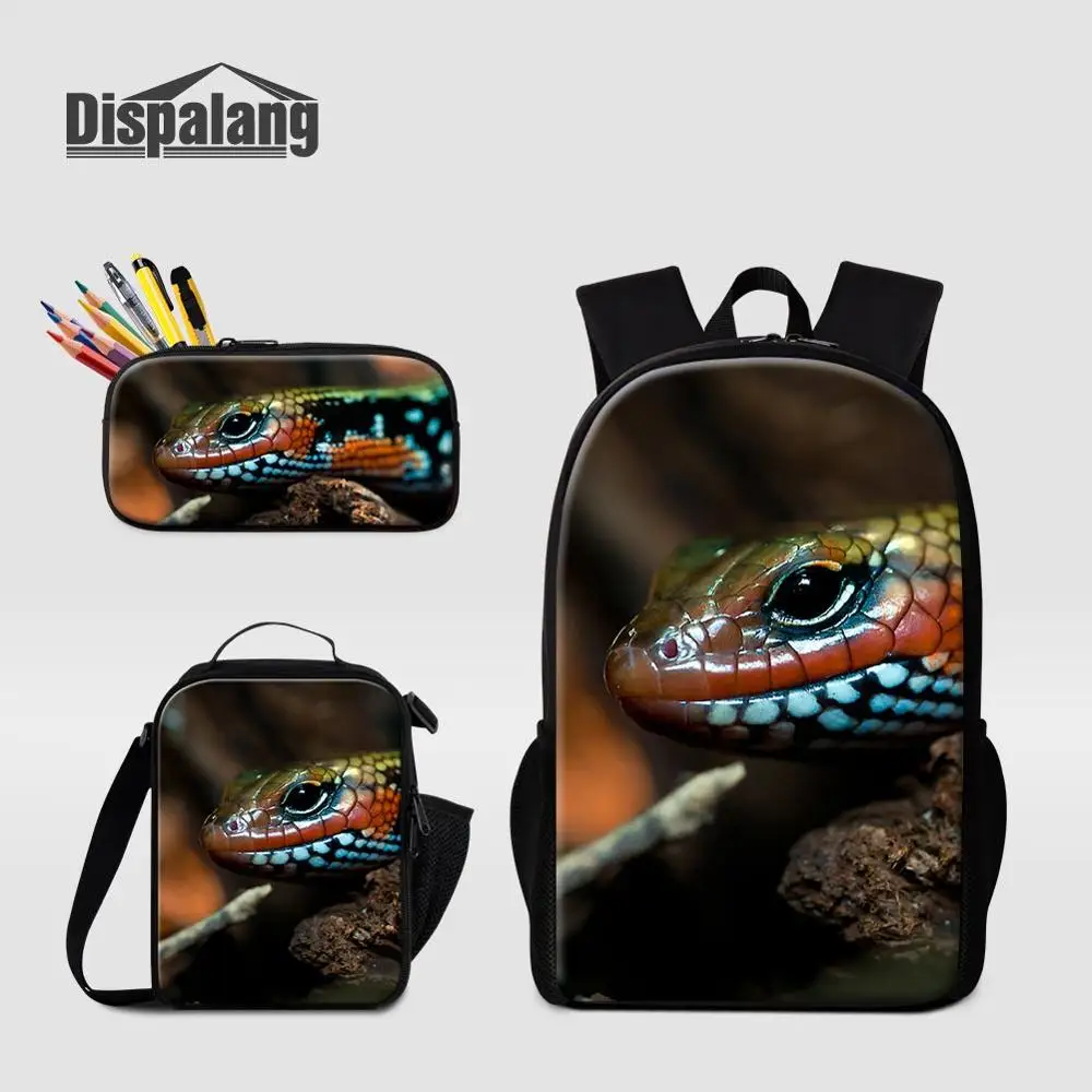 3 PCS Set09 Dispalang рюкзак с 3D принтом для студентов, школьная сумка, чехол-карандаш, Ланч-бокс, комплект из 3 предметов, мужской рюкзак для путешествий с изображением ящерицы, рюкзак для мальчика - Цвет: 3 PCS Set09