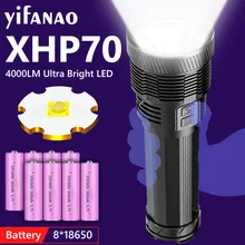 Super Bright 4000LM XHP70 LED Rechargeable LED Flashlight Bolder Handheld Torch IPX5 Waterproof 5 Light Modes Phone Charging