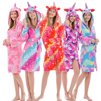 

New Robe Sets Bathrobe Female For Women Kids Unicorn Flannel Sleepwear Adults Nightie Animal Bath Robe Pajamas Nightgown Female