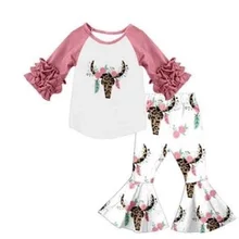 Футболка с вышивкой для новорожденных девочек; топы; леггинсы; брюки; комплект одежды из 2 предметов; детская одежда с длинными рукавами; сезон осень-зима