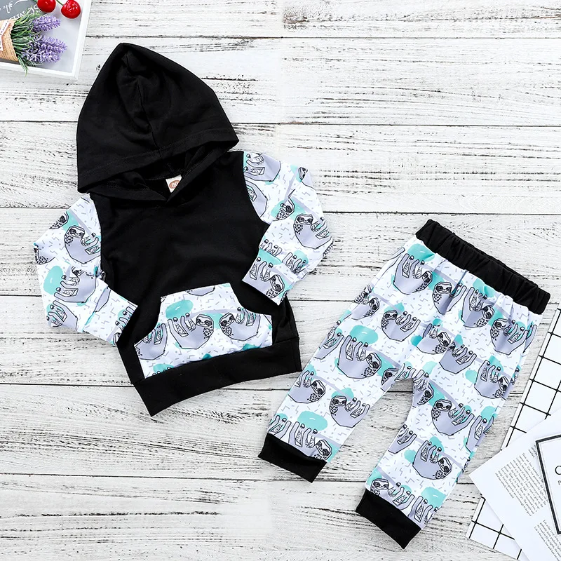  Long Sleeve Top Hoodie + Leggings Pants Cartoon Printed 2 Piece Baby Clothes Set Newborn Autumn Gre