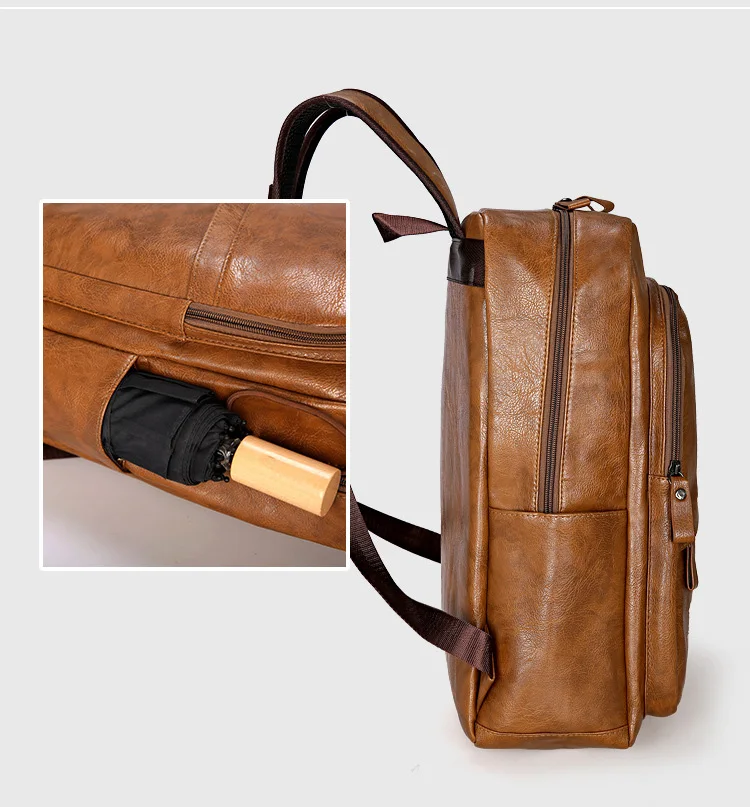 Black Brown PU Leather Backpack Laptop Bag for Men 2019 High Quality Retro School Bagpack Big Fashion Casual Business Travel Bag (8)