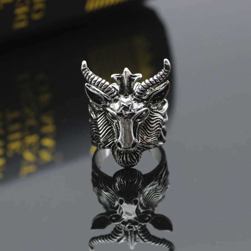 Дьявол сатана панк Для мужчин Jewelry гексаграмма черного козла овец кольцо Винтаж