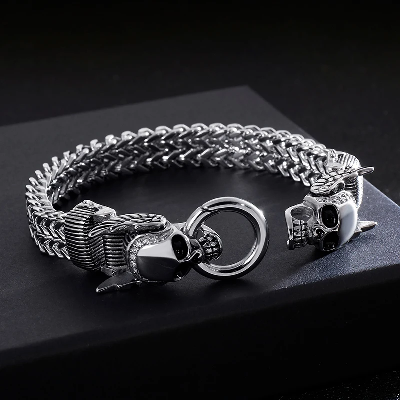 Fongten в стиле ретро с черепом мужской браслет в стиле панк Нержавеющая сталь очаровательные серебряные браслеты для друзей браслеты широкий браслет мужские украшения