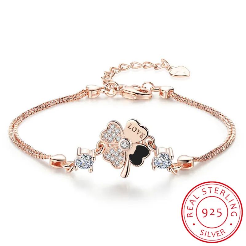 

Sweet Simple Micro CZ Lucky Four Leaf Flower Bracelet For Women Girl Gift 925 Sterling Silver Zirconia Bracelet S-B199