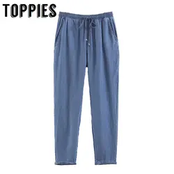 Джинсовые штаны с высокой талией Дамские Брюки с кулиской свободные брюки Беговые брюки в повседневном стиле Женские панталоны De Mujer